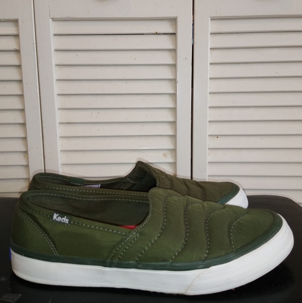 Keds Olive Green Quilted Slip-On Sneakers Size 7 Softerra Comfort - Picture 4 of 9